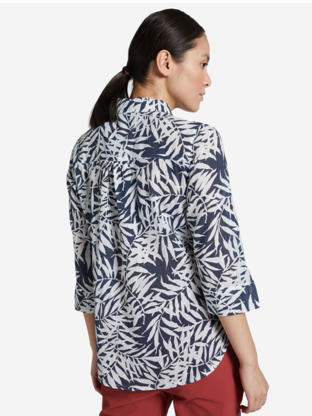 Columbia Navy and White Leaf-Print Button Front Tunic